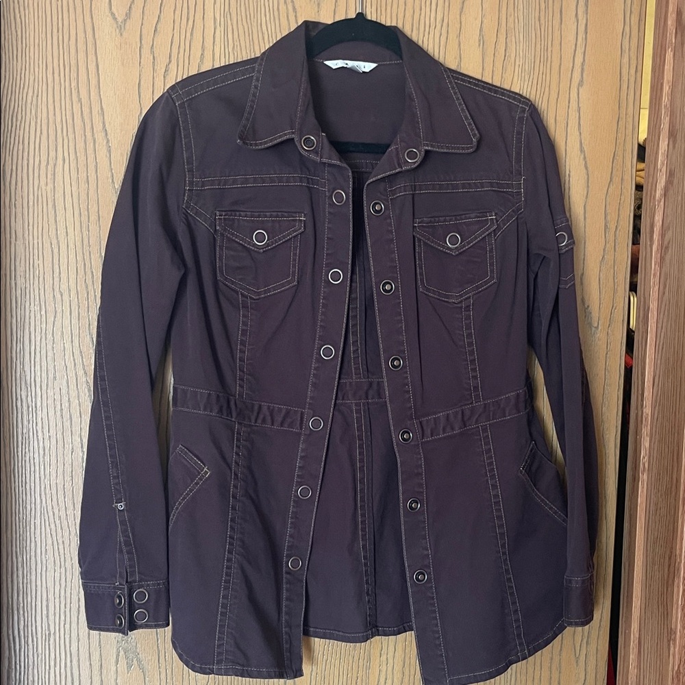 CAbi Women's Dark Brown Utility Jacket with Contrast Stitching